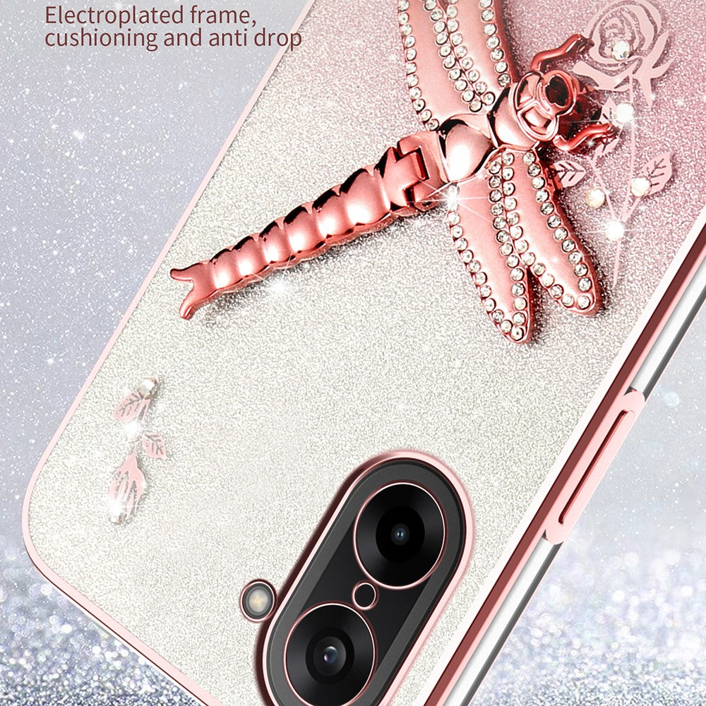 KADEM til OnePlus Ace 5 Racing 5G / Nord CE5 5G, Dragonfly-cover med stander i TPU, blomster, glitter og mobilcover