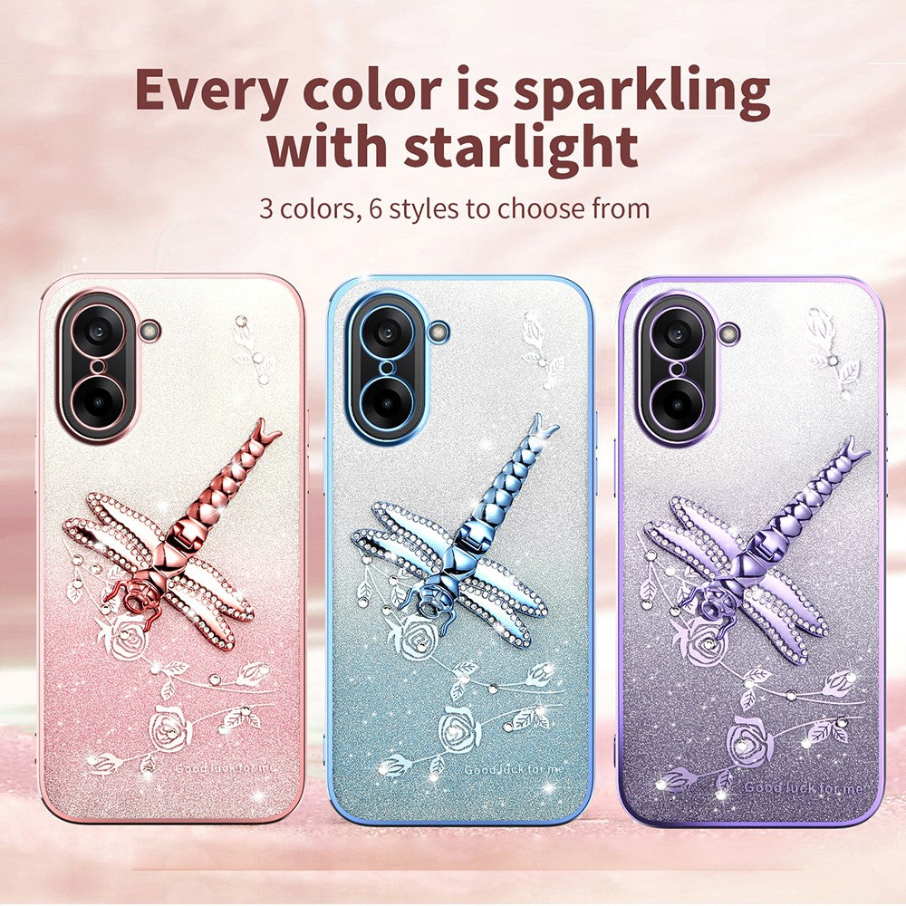 KADEM til OnePlus Ace 5 Racing 5G / Nord CE5 5G, Dragonfly-cover med stander i TPU, blomster, glitter og mobilcover