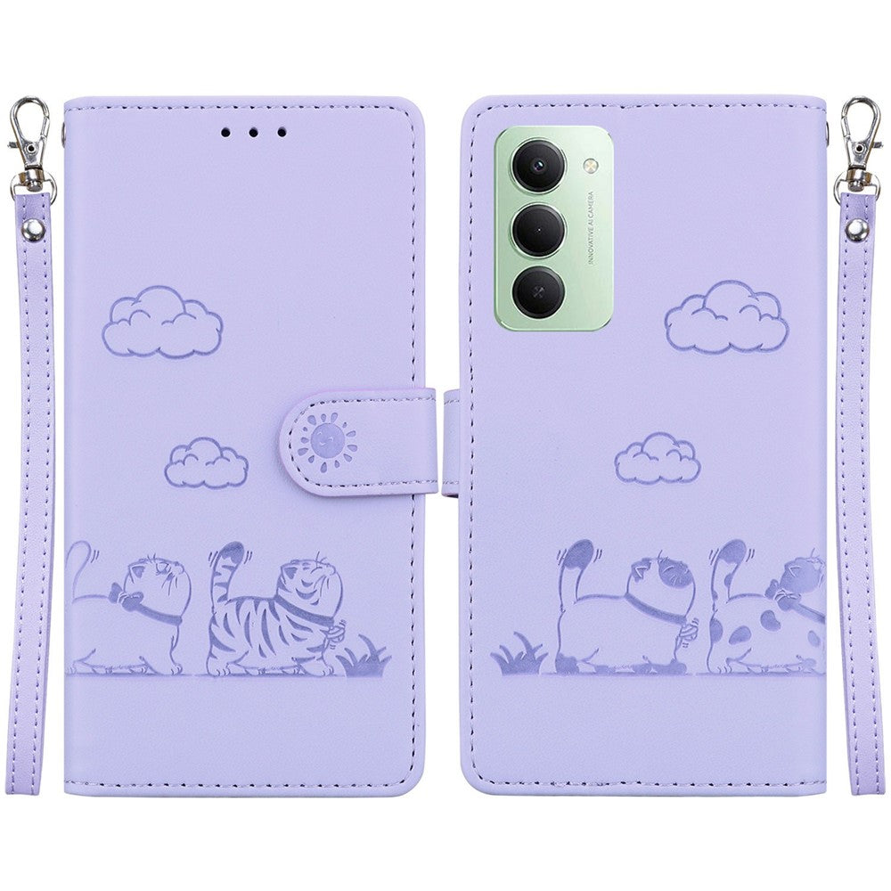 For Xiaomi Redmi 15 4G (EU) (171mm) Case RFID Blocking Kitten Pattern TPU + PU Leather Phone Cover with Wrist Strap