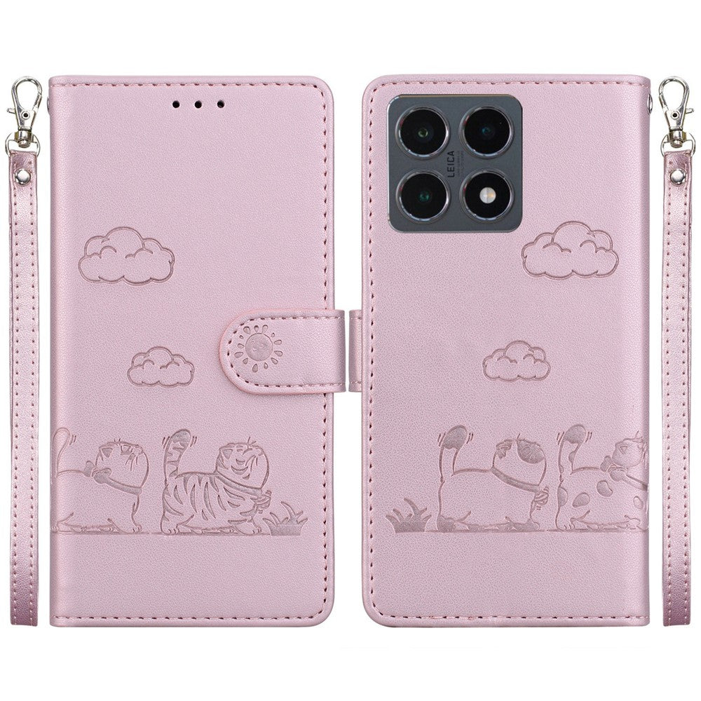 For Xiaomi 15T Case RFID Blocking Kitten Pattern TPU + PU Leather Phone Cover with Wrist Strap