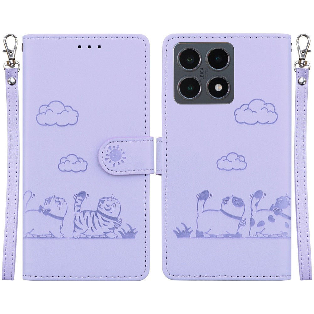 For Xiaomi 15T Case RFID Blocking Kitten Pattern TPU + PU Leather Phone Cover with Wrist Strap