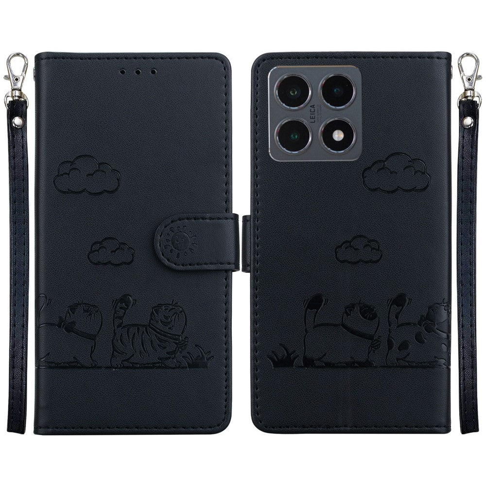 For Xiaomi 15T Case RFID Blocking Kitten Pattern TPU + PU Leather Phone Cover with Wrist Strap