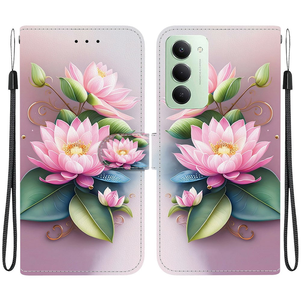 For Xiaomi Redmi 15 4G (EU) (171mm) Case Pattern Printing Leather Wallet Phone Cover with Lanyard