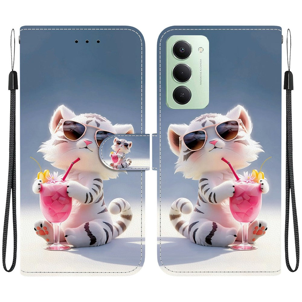 For Xiaomi Redmi 15 4G (EU) (171mm) Case Pattern Printing Leather Wallet Phone Cover with Lanyard