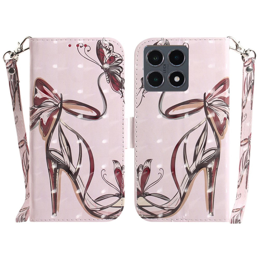 For Xiaomi 15T Case Pattern Printing Leather Wallet Phone Cover with Wrist Strap