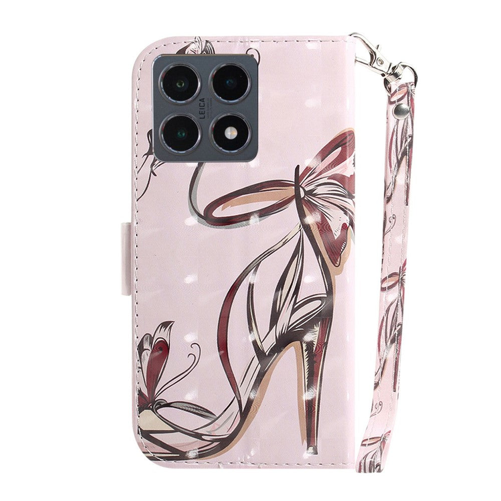For Xiaomi 15T Case Pattern Printing Leather Wallet Phone Cover with Wrist Strap