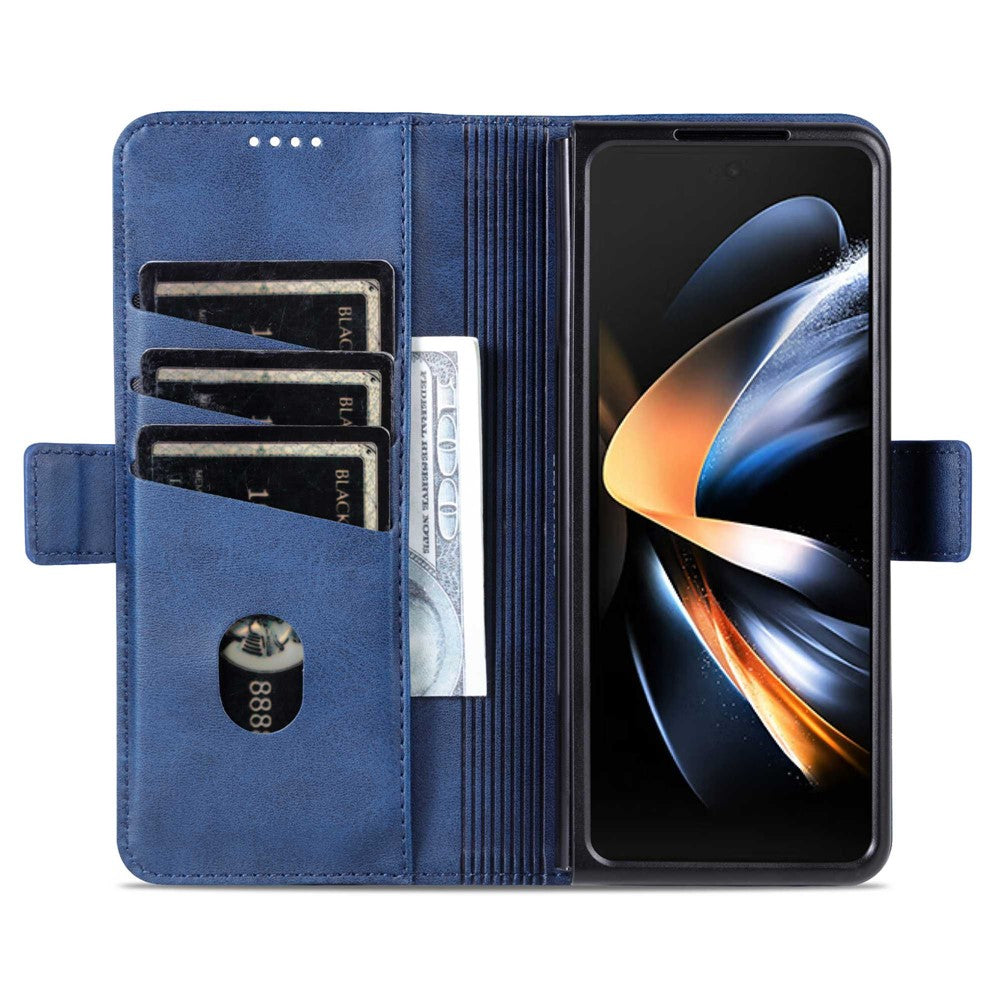 AZNS For Samsung Galaxy Z Fold4 5G Cowhide Texture PU Leather Wallet Cover Dual Magnetic Clasp Phone Case