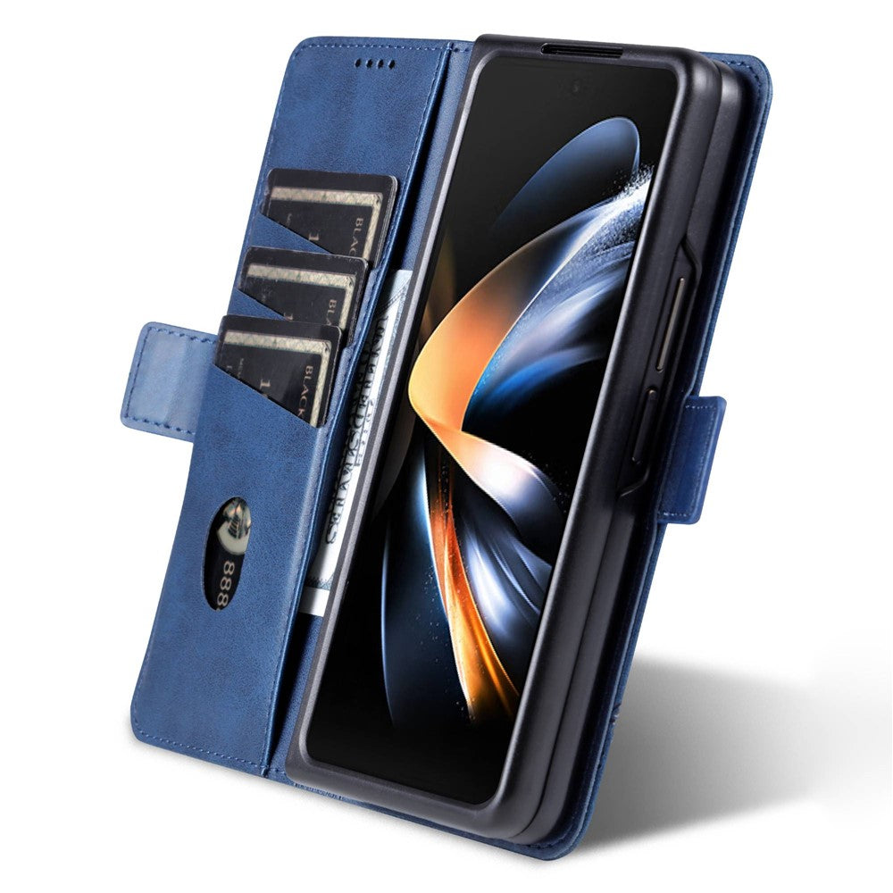 AZNS For Samsung Galaxy Z Fold4 5G Cowhide Texture PU Leather Wallet Cover Dual Magnetic Clasp Phone Case