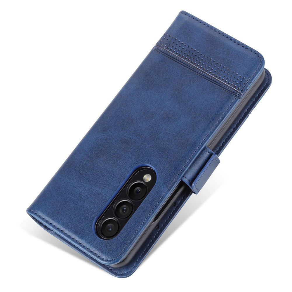 AZNS For Samsung Galaxy Z Fold4 5G Cowhide Texture PU Leather Wallet Cover Dual Magnetic Clasp Phone Case