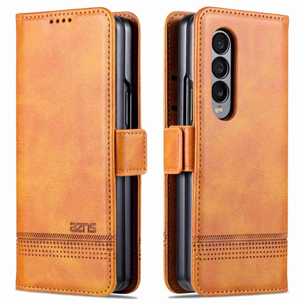 AZNS For Samsung Galaxy Z Fold4 5G Cowhide Texture PU Leather Wallet Cover Dual Magnetic Clasp Phone Case