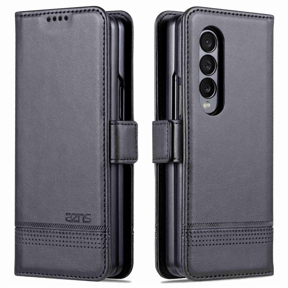 AZNS For Samsung Galaxy Z Fold4 5G Cowhide Texture PU Leather Wallet Cover Dual Magnetic Clasp Phone Case