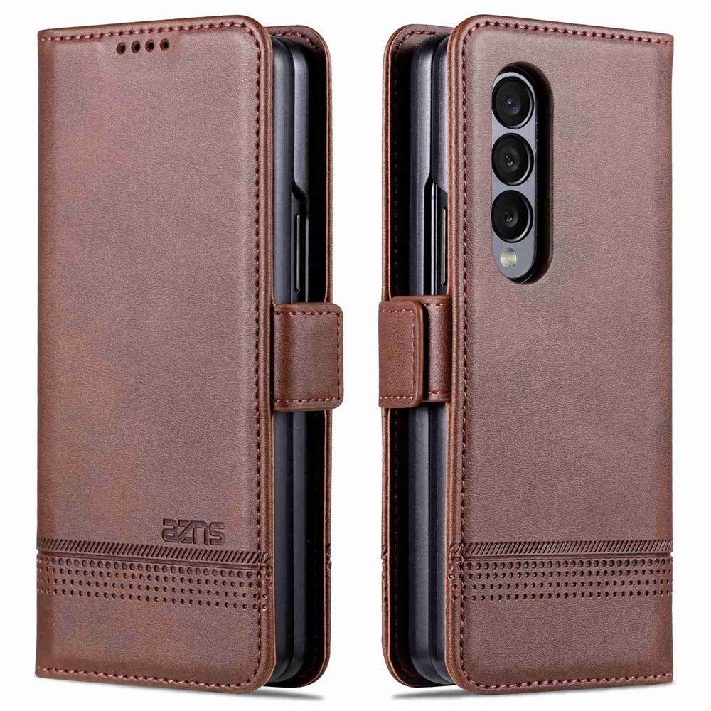 AZNS För Samsung Galaxy Z Fold3 5G Plånboksfodral med kohudstruktur, PU-läder, fullt skydd, dubbelt magnetiskt spänne