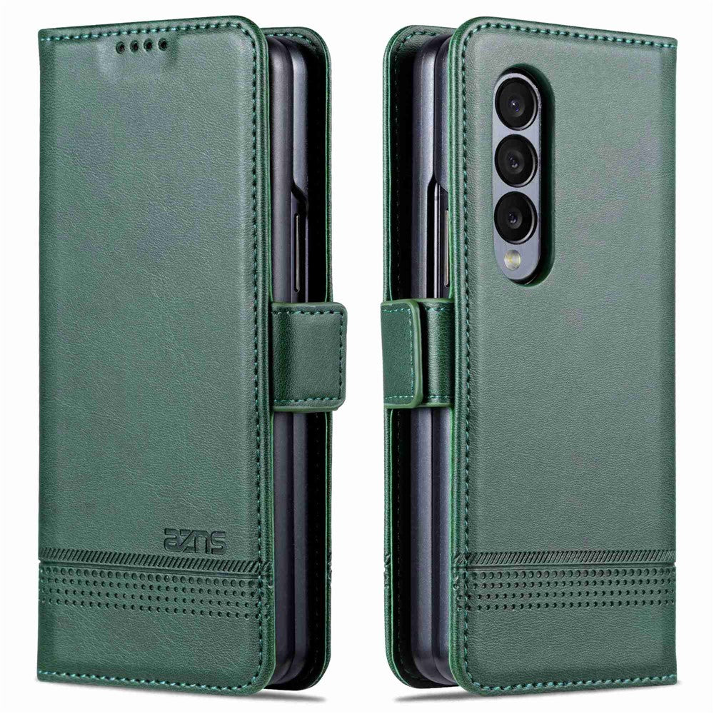 AZNS För Samsung Galaxy Z Fold3 5G Plånboksfodral med kohudstruktur, PU-läder, fullt skydd, dubbelt magnetiskt spänne