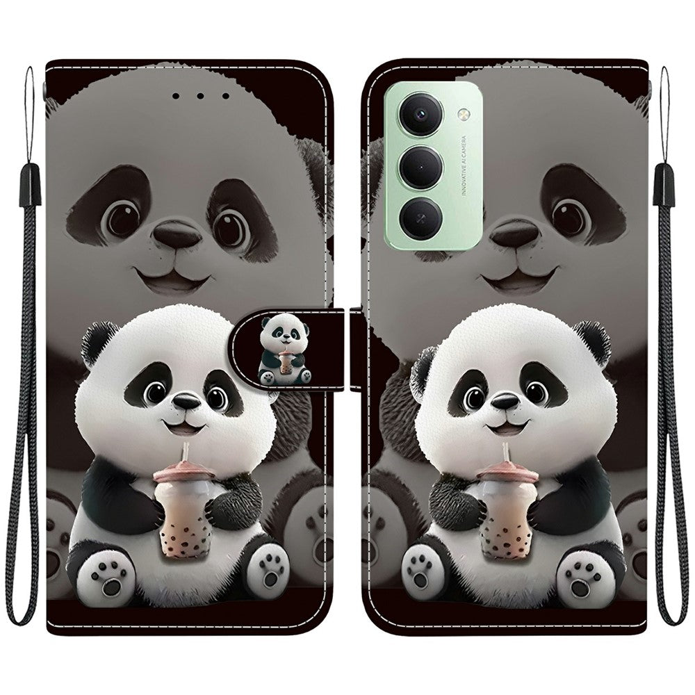 For Xiaomi Redmi 15 4G (EU) (171mm) Leather Case Stand Wallet Pattern Printing Phone Cover with Wrist Strap