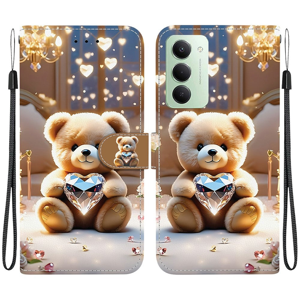 For Xiaomi Redmi 15 4G (EU) (171mm) Leather Case Stand Wallet Pattern Printing Phone Cover with Wrist Strap