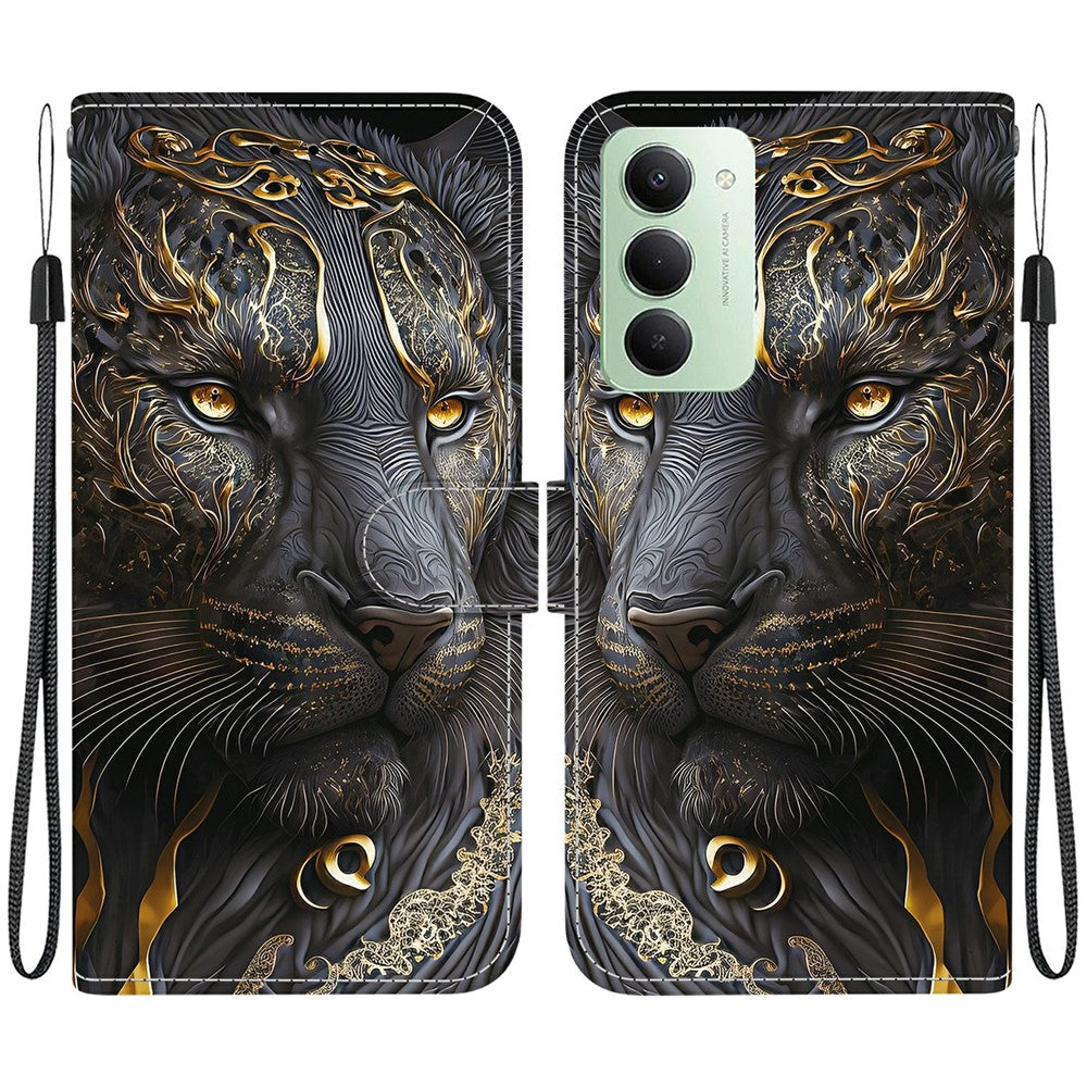 For Xiaomi Redmi 15 4G (EU) (171mm) Leather Case Stand Wallet Pattern Printing Phone Cover with Wrist Strap