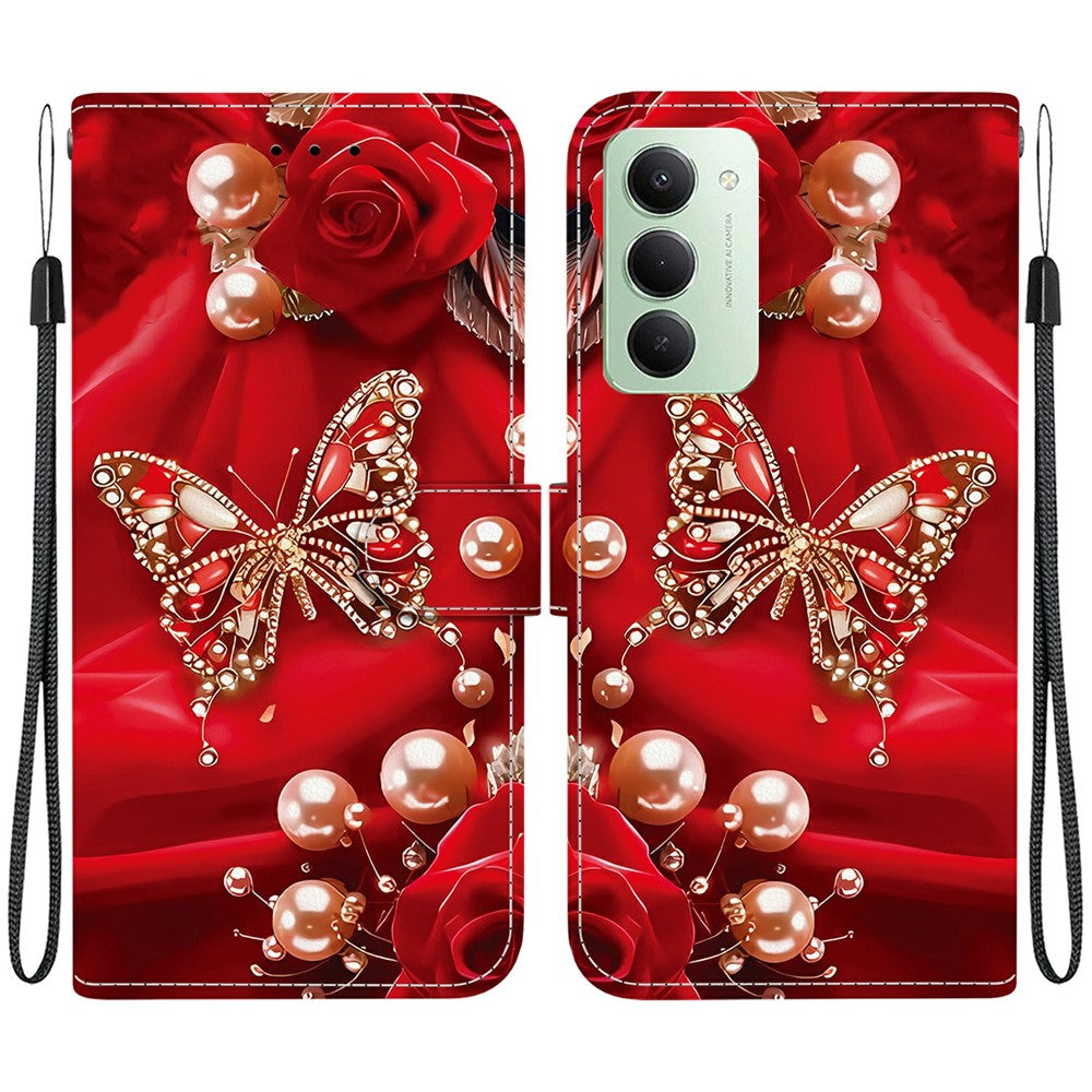 For Xiaomi Redmi 15 4G (EU) (171mm) Leather Case Stand Wallet Pattern Printing Phone Cover with Wrist Strap