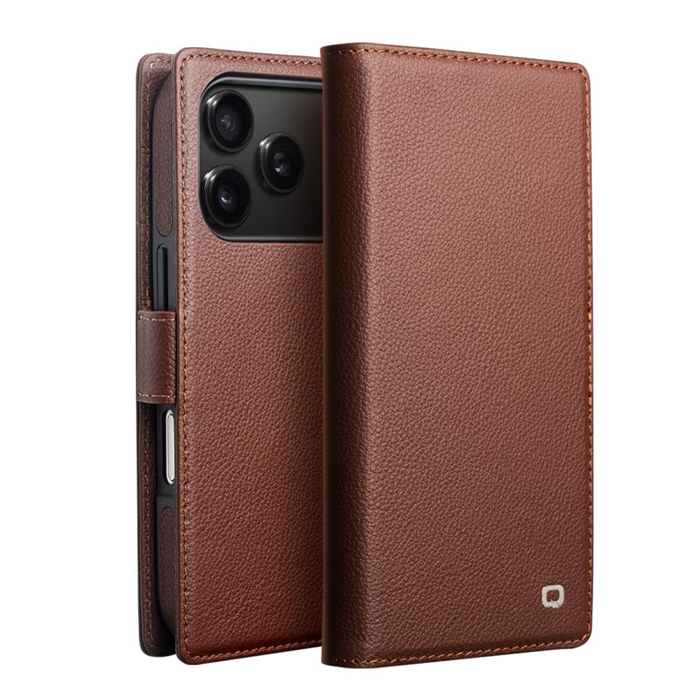 QIALINO For iPhone 17 Pro Max Detachable Wallet Case Compatible with MagSafe Genuine Cow Leather Phone Cover