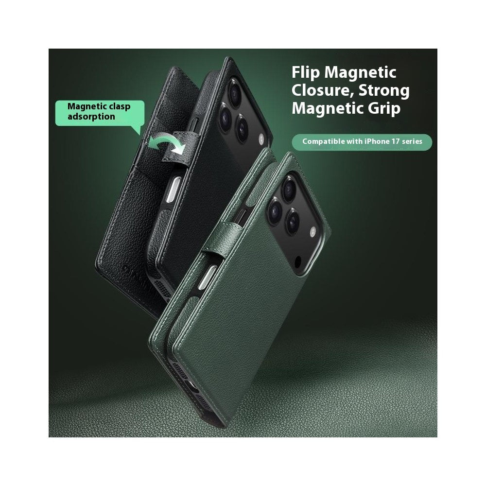 QIALINO til iPhone 17 Pro cover kompatibel med MagSafe aftageligt pungcover i ægte koskind