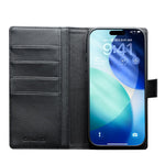 QIALINO til iPhone 17 Pro cover kompatibel med MagSafe aftageligt pungcover i ægte koskind