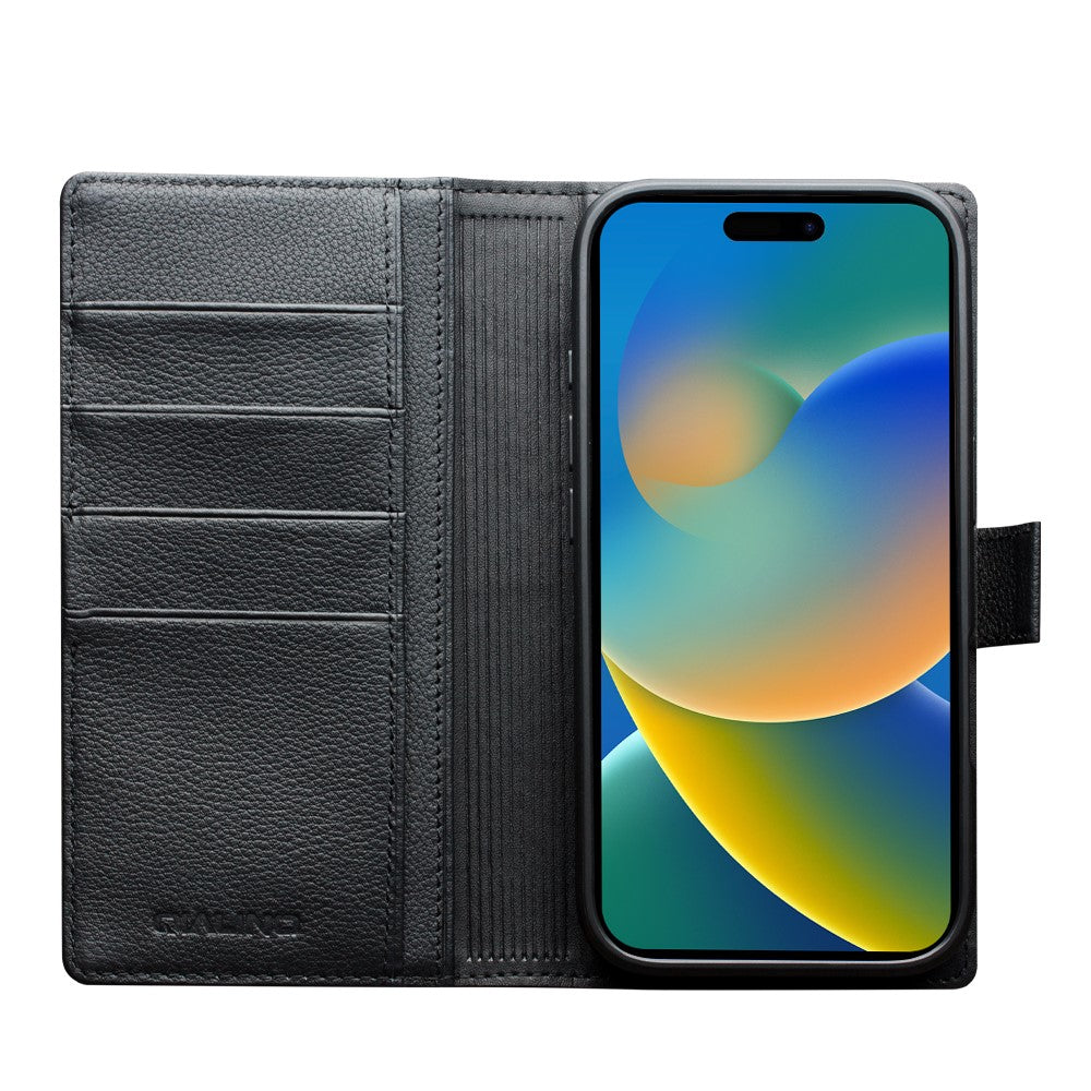 QIALINO For iPhone 17 Case Compatible with MagSafe Detachable Genuine Cow Leather Wallet Phone Cover