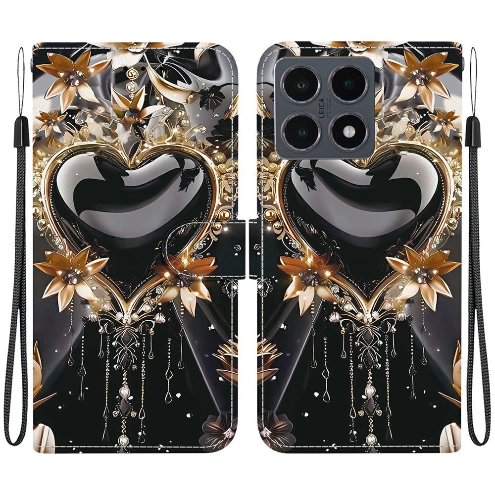 For Xiaomi 15T Wallet Case Pattern Printing Leather Stand Phone Cover with Strap