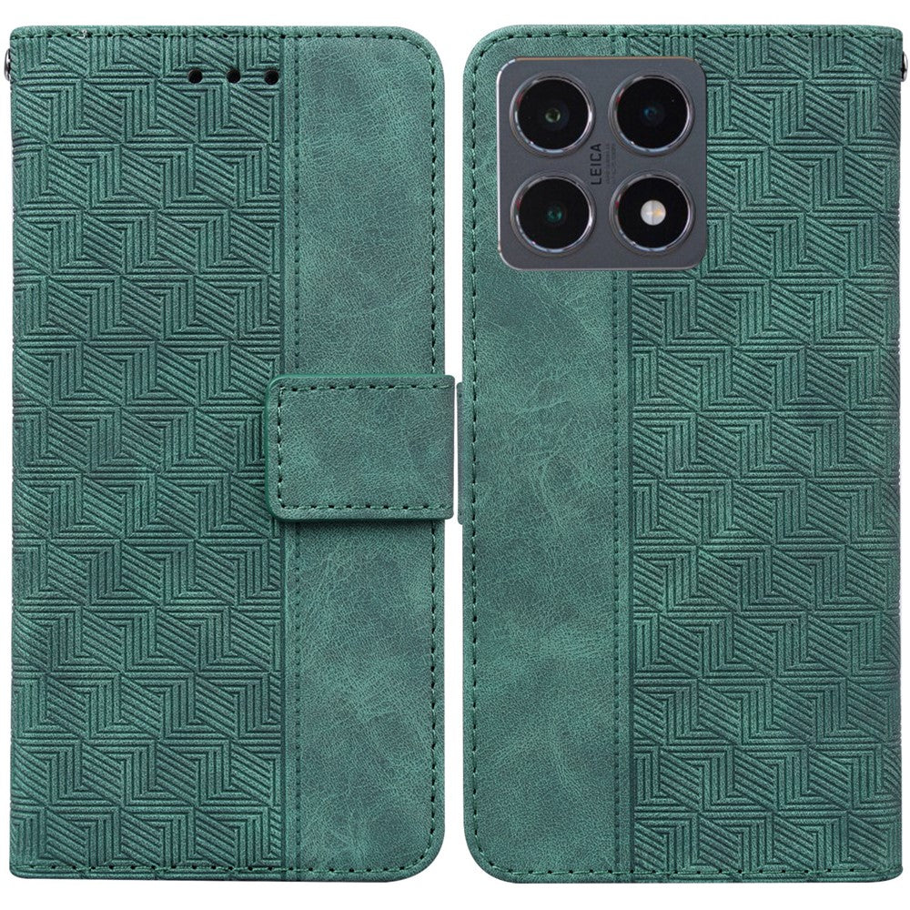 For Xiaomi 15T Case Geometry Pattern Leather Wallet Phone Cover with Wrist Strap