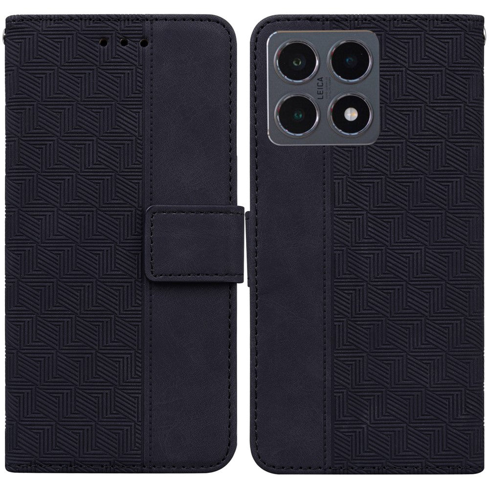 For Xiaomi 15T Case Geometry Pattern Leather Wallet Phone Cover with Wrist Strap