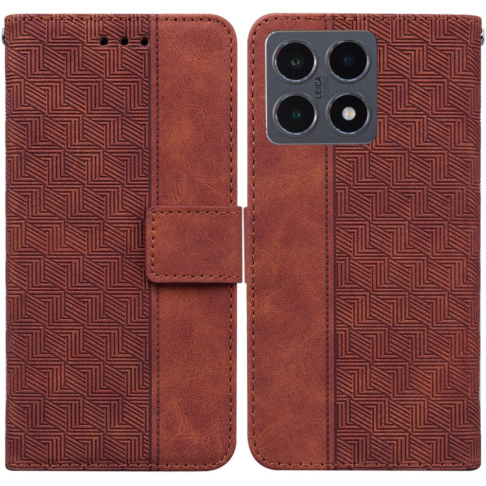 For Xiaomi 15T Case Geometry Pattern Leather Wallet Phone Cover with Wrist Strap