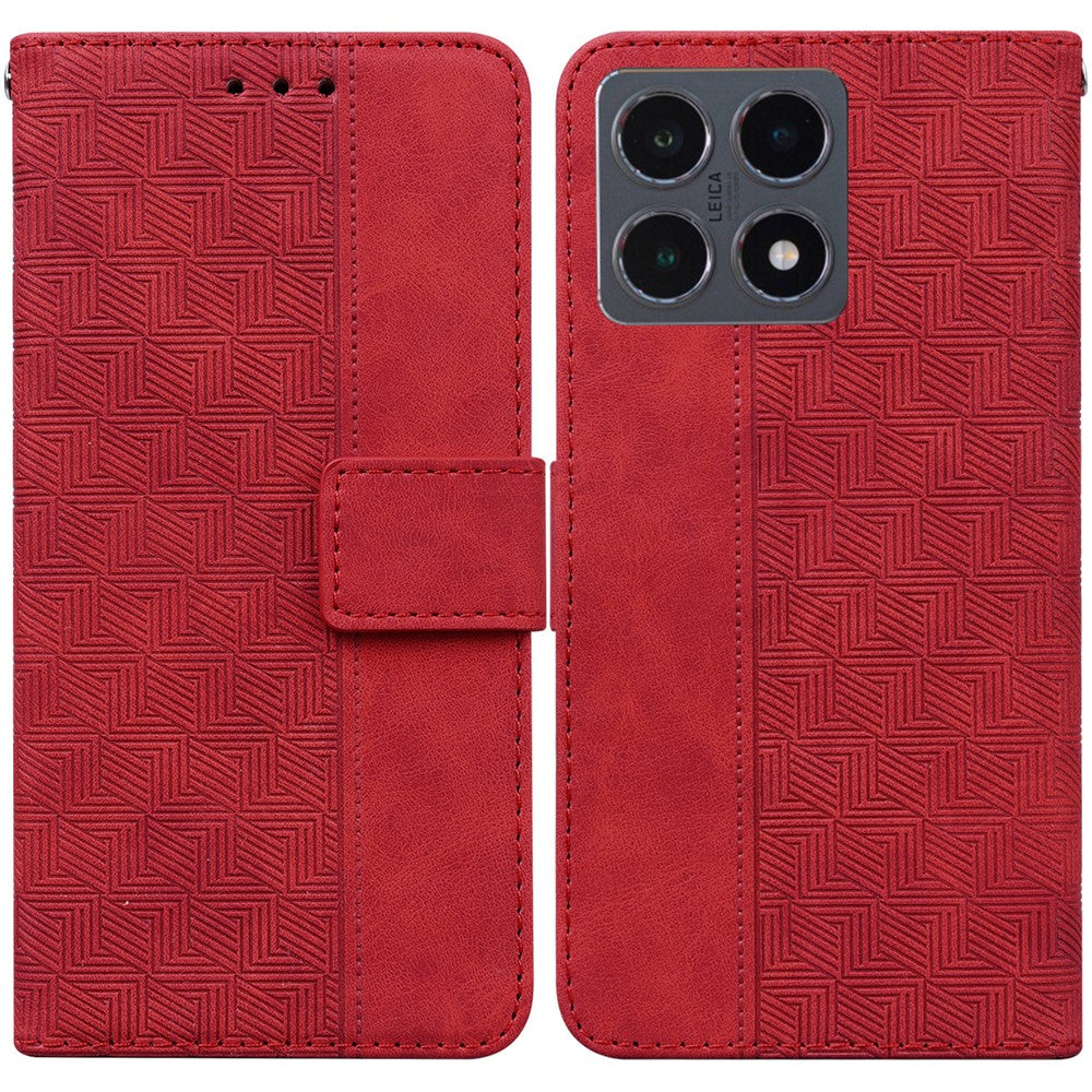 For Xiaomi 15T Case Geometry Pattern Leather Wallet Phone Cover with Wrist Strap