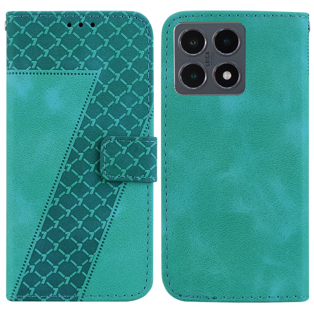 For Xiaomi 15T Stand Case 7-Shaped Pattern Imprint Leather Phone Cover with Strap