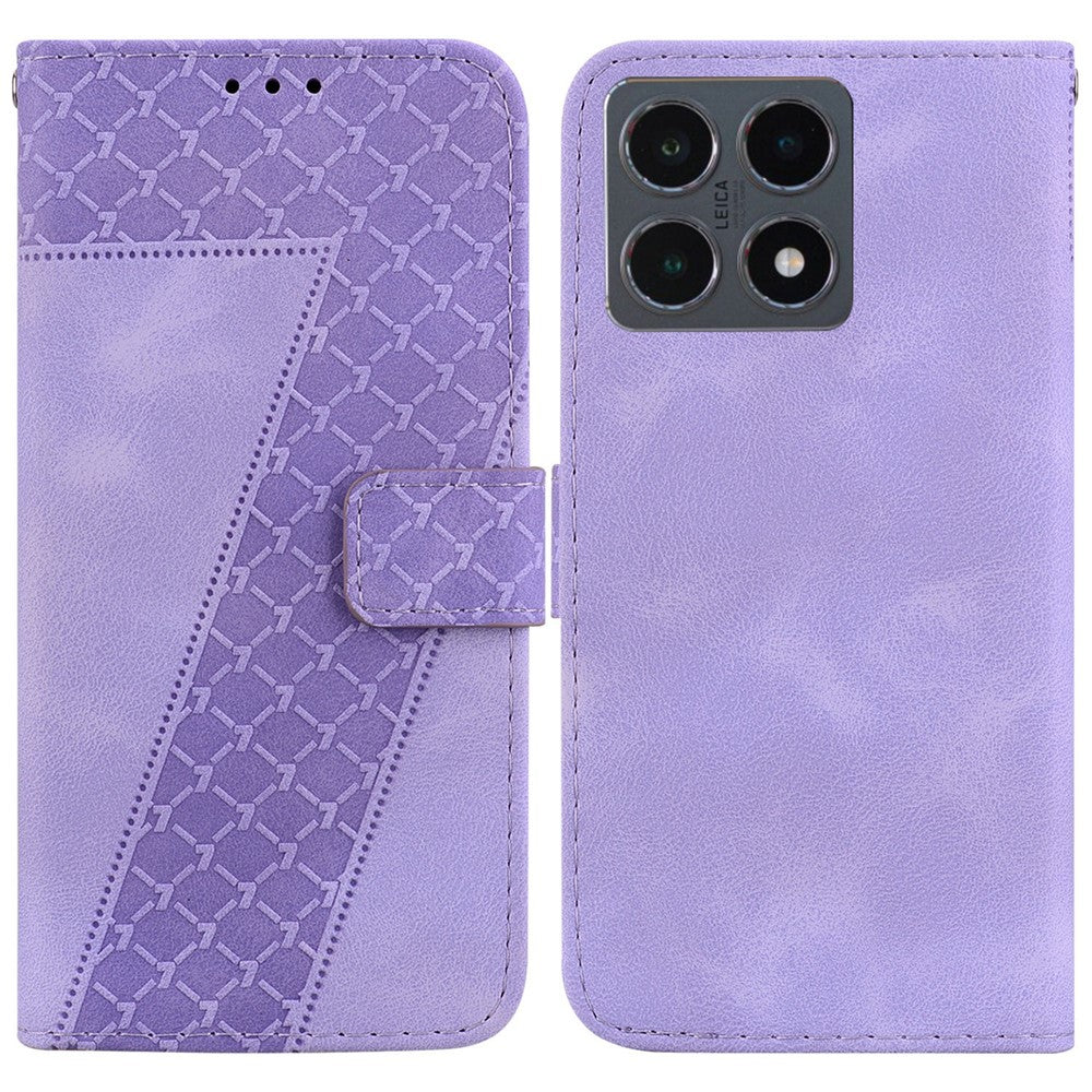 For Xiaomi 15T Stand Case 7-Shaped Pattern Imprint Leather Phone Cover with Strap