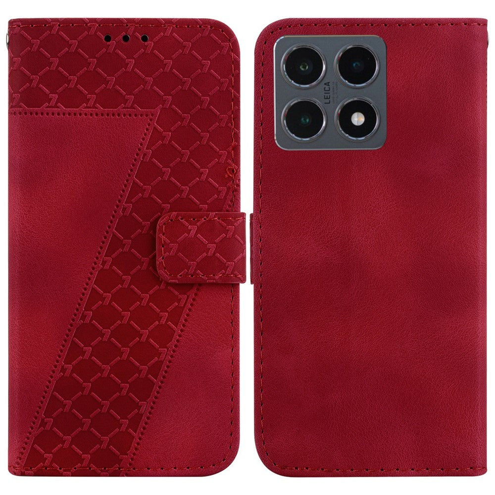 For Xiaomi 15T Stand Case 7-Shaped Pattern Imprint Leather Phone Cover with Strap