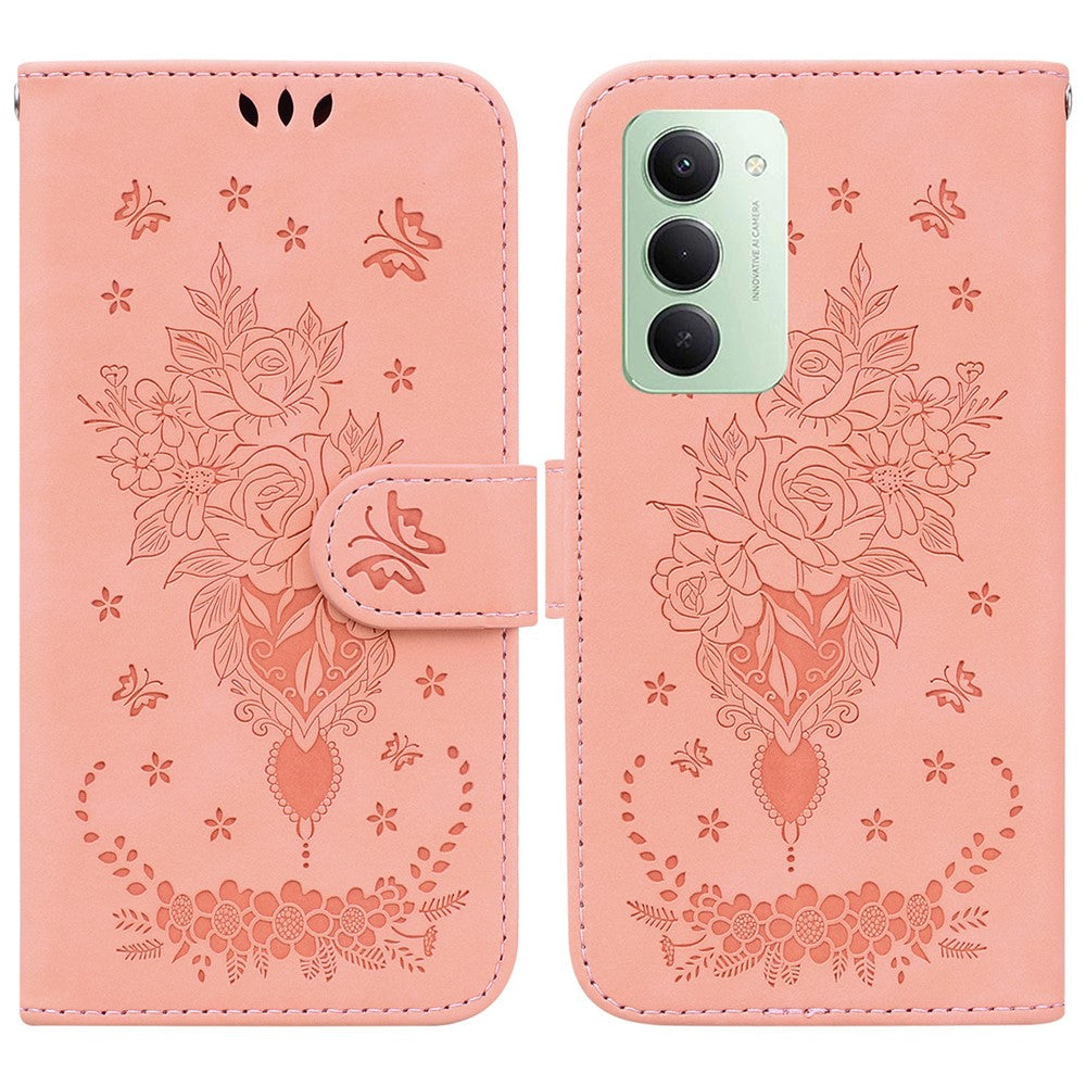 Xiaomi Redmi 15 4G (EU) (171mm) Fodral Fjärilsblomma Avtryck PU-läder Plånboksfodral med Rem