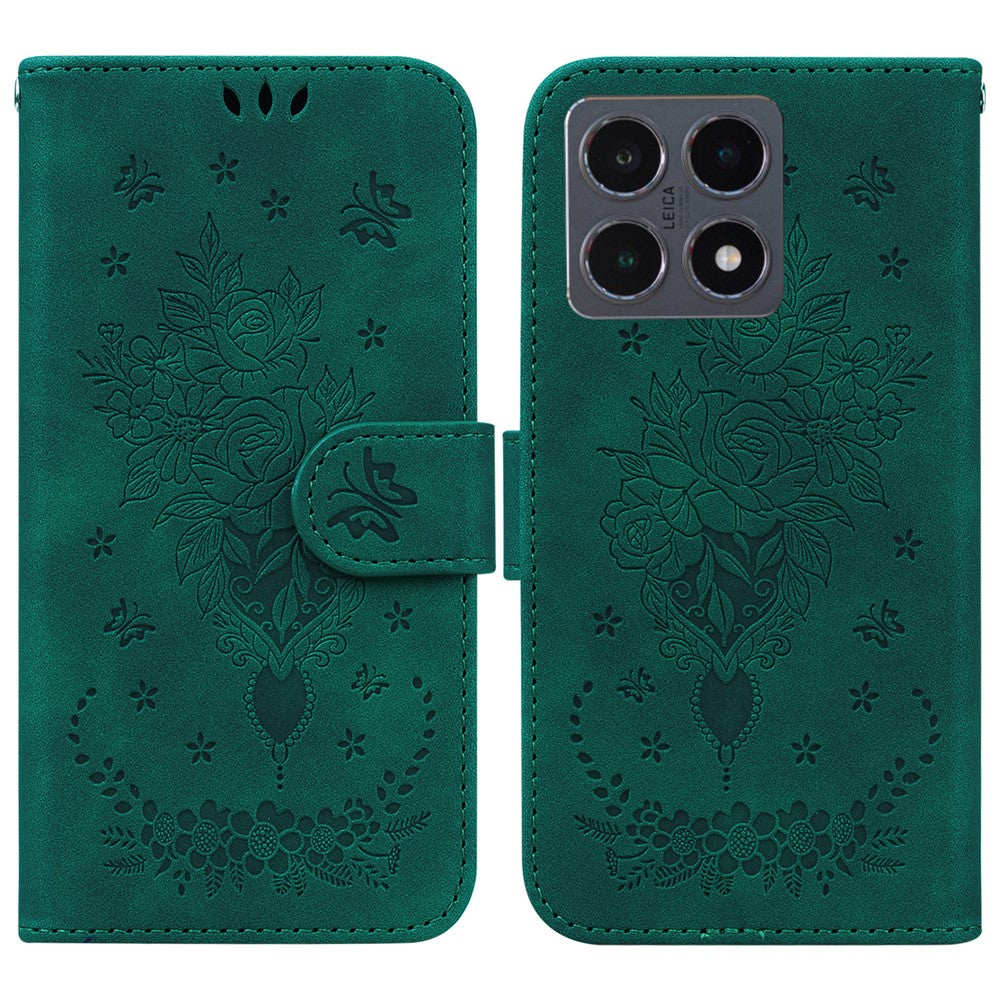 Xiaomi 15T-skal med fjärilsmönster och blommönster i PU-läder, plånboksfodral med rem