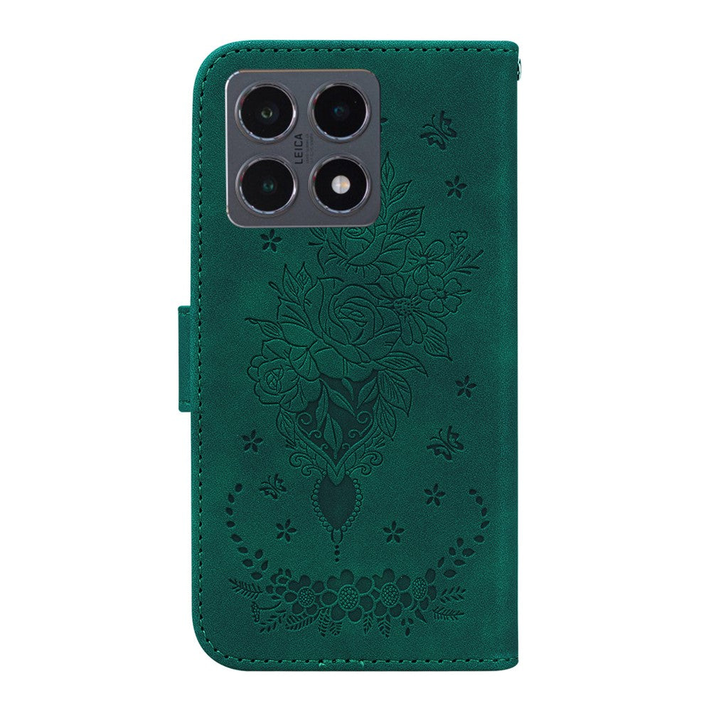 Xiaomi 15T-skal med fjärilsmönster och blommönster i PU-läder, plånboksfodral med rem