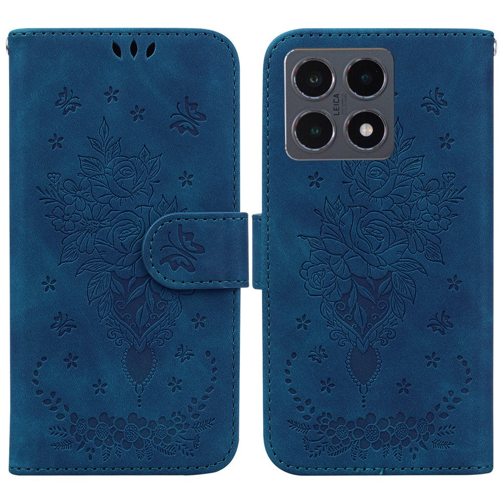 Xiaomi 15T-skal med fjärilsmönster och blommönster i PU-läder, plånboksfodral med rem