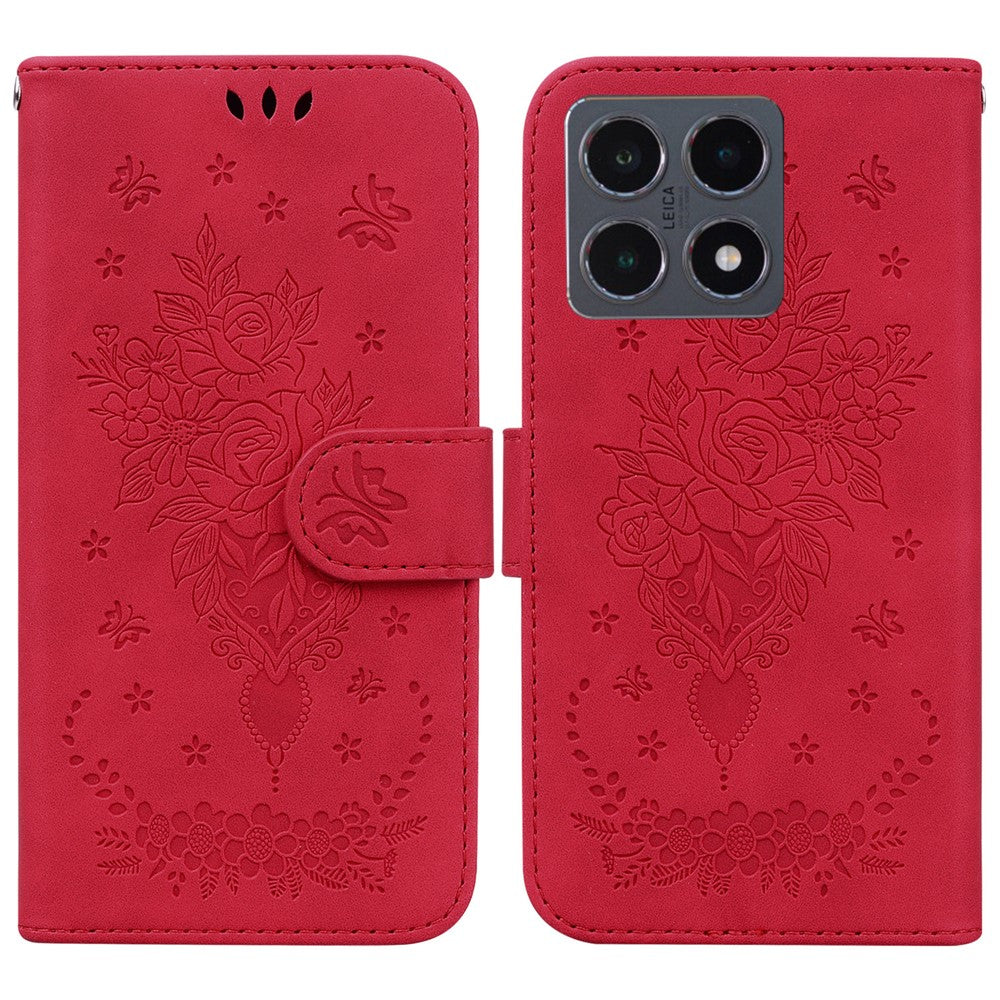 Xiaomi 15T-skal med fjärilsmönster och blommönster i PU-läder, plånboksfodral med rem