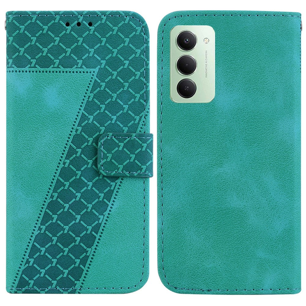 For Xiaomi Redmi 15 4G (EU) (171mm) Stand Case 7-Shaped Pattern Imprint Leather Phone Cover with Strap