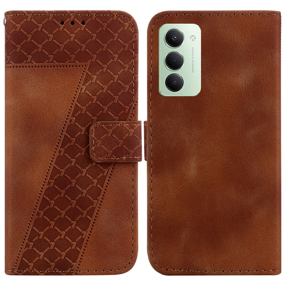 For Xiaomi Redmi 15 4G (EU) (171mm) Stand Case 7-Shaped Pattern Imprint Leather Phone Cover with Strap