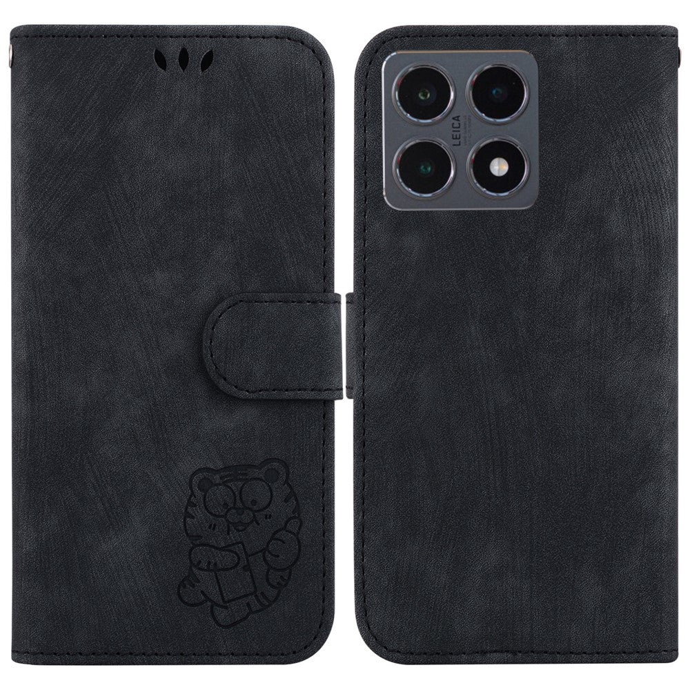 Xiaomi 15T Plånboksfodral Tiger Imprint Läder Stötsäkert mobilfodral med Handledsrem