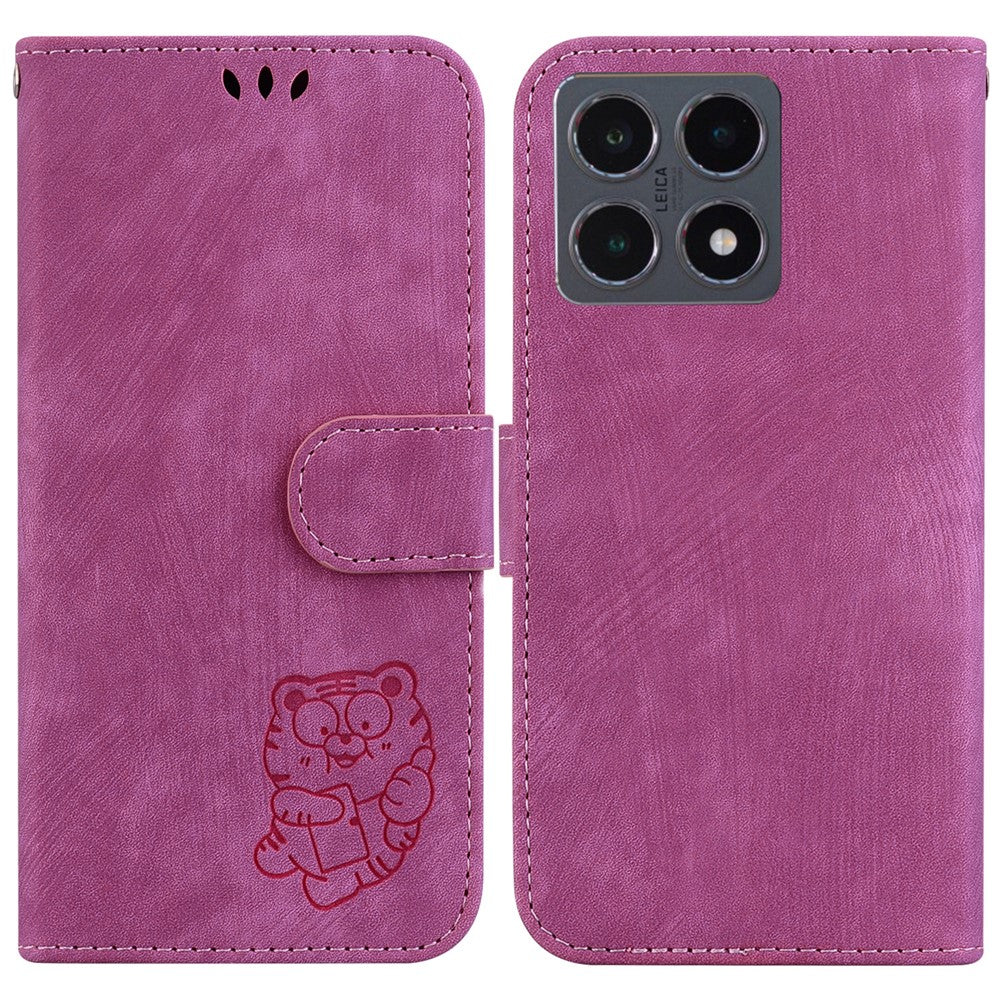 Xiaomi 15T Plånboksfodral Tiger Imprint Läder Stötsäkert mobilfodral med Handledsrem