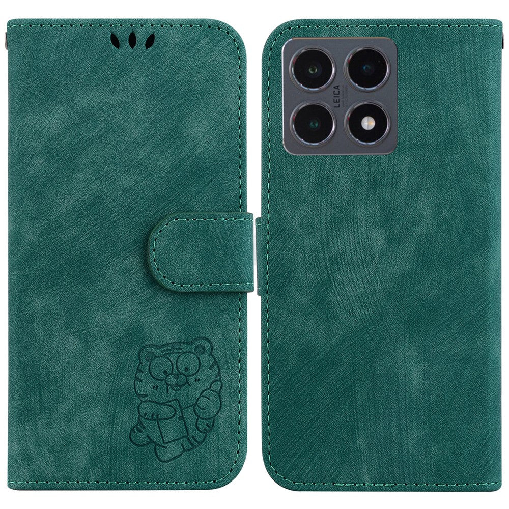 Xiaomi 15T Plånboksfodral Tiger Imprint Läder Stötsäkert mobilfodral med Handledsrem