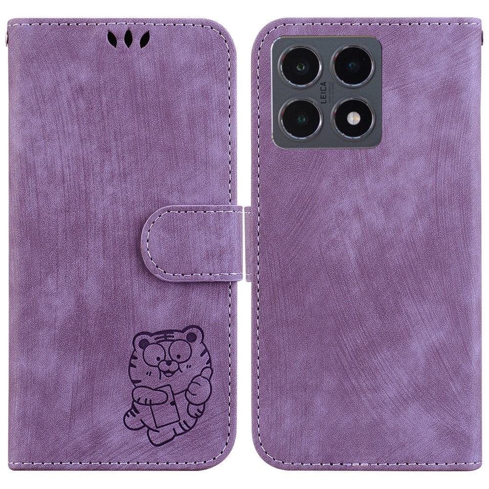 Xiaomi 15T Plånboksfodral Tiger Imprint Läder Stötsäkert mobilfodral med Handledsrem