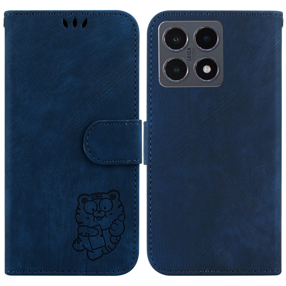 Xiaomi 15T Plånboksfodral Tiger Imprint Läder Stötsäkert mobilfodral med Handledsrem