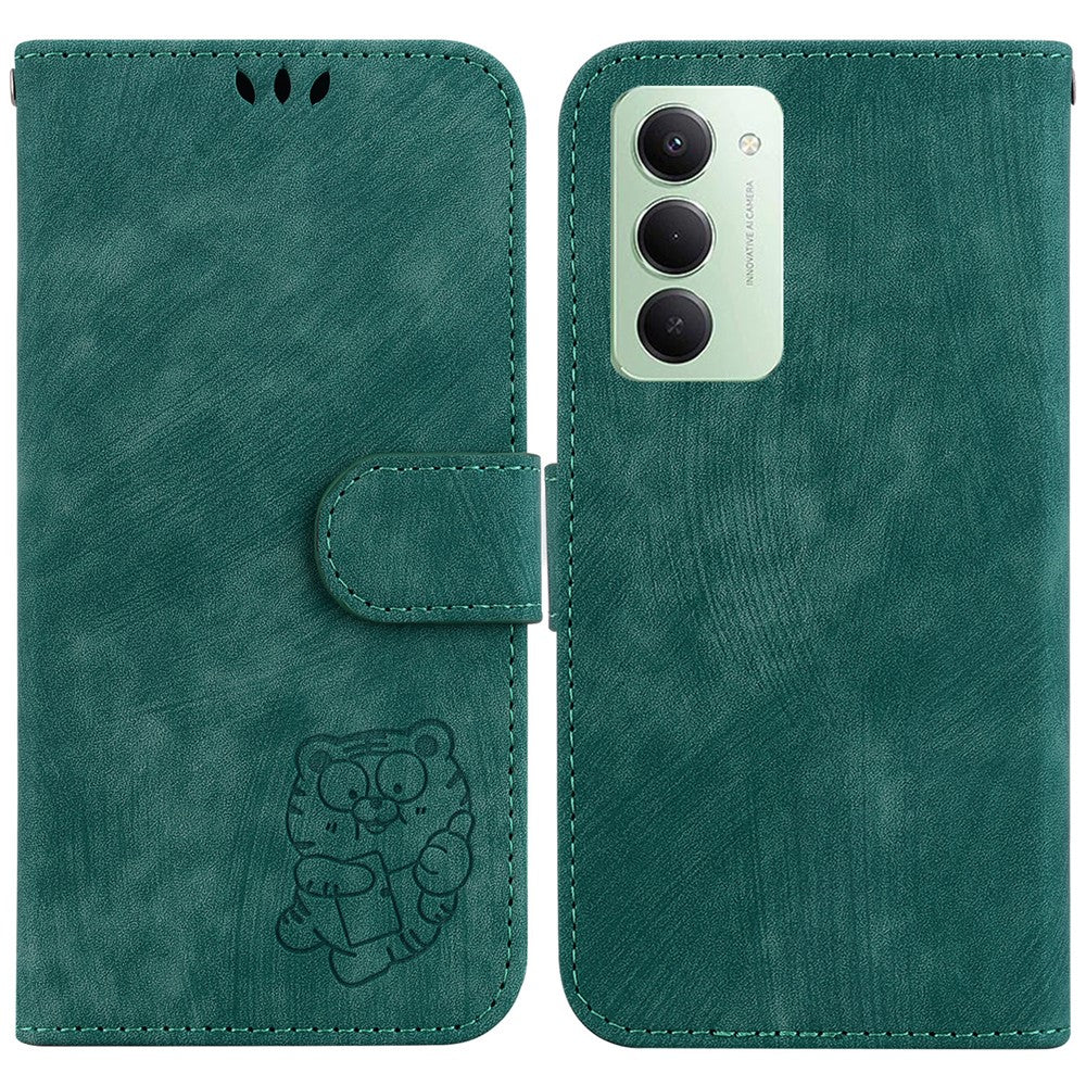 For Xiaomi Redmi 15 4G (EU) (171mm) Wallet Case Tiger Imprint Leather Shockproof Phone Cover with Wrist Strap