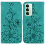 For Xiaomi Redmi 15 4G (EU) (171mm) Stand Case Lily Flower Imprint Leather Phone Cover with Wrist Strap