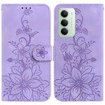 For Xiaomi Redmi 15 4G (EU) (171mm) Stand Case Lily Flower Imprint Leather Phone Cover with Wrist Strap