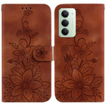 For Xiaomi Redmi 15 4G (EU) (171mm) Stand Case Lily Flower Imprint Leather Phone Cover with Wrist Strap