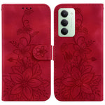 For Xiaomi Redmi 15 4G (EU) (171mm) Stand Case Lily Flower Imprint Leather Phone Cover with Wrist Strap